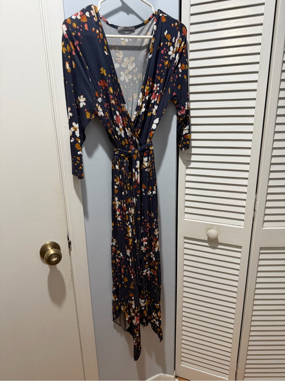 Loveappella Navy Floral Wrap Maxi Dress